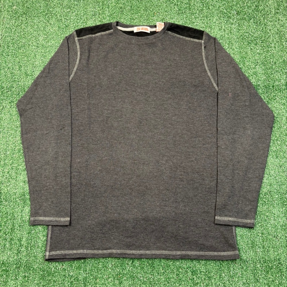 Y2K Michael Brandon Thermal Long Sleeve Shirt Charcoal Grey Waffle Knit L